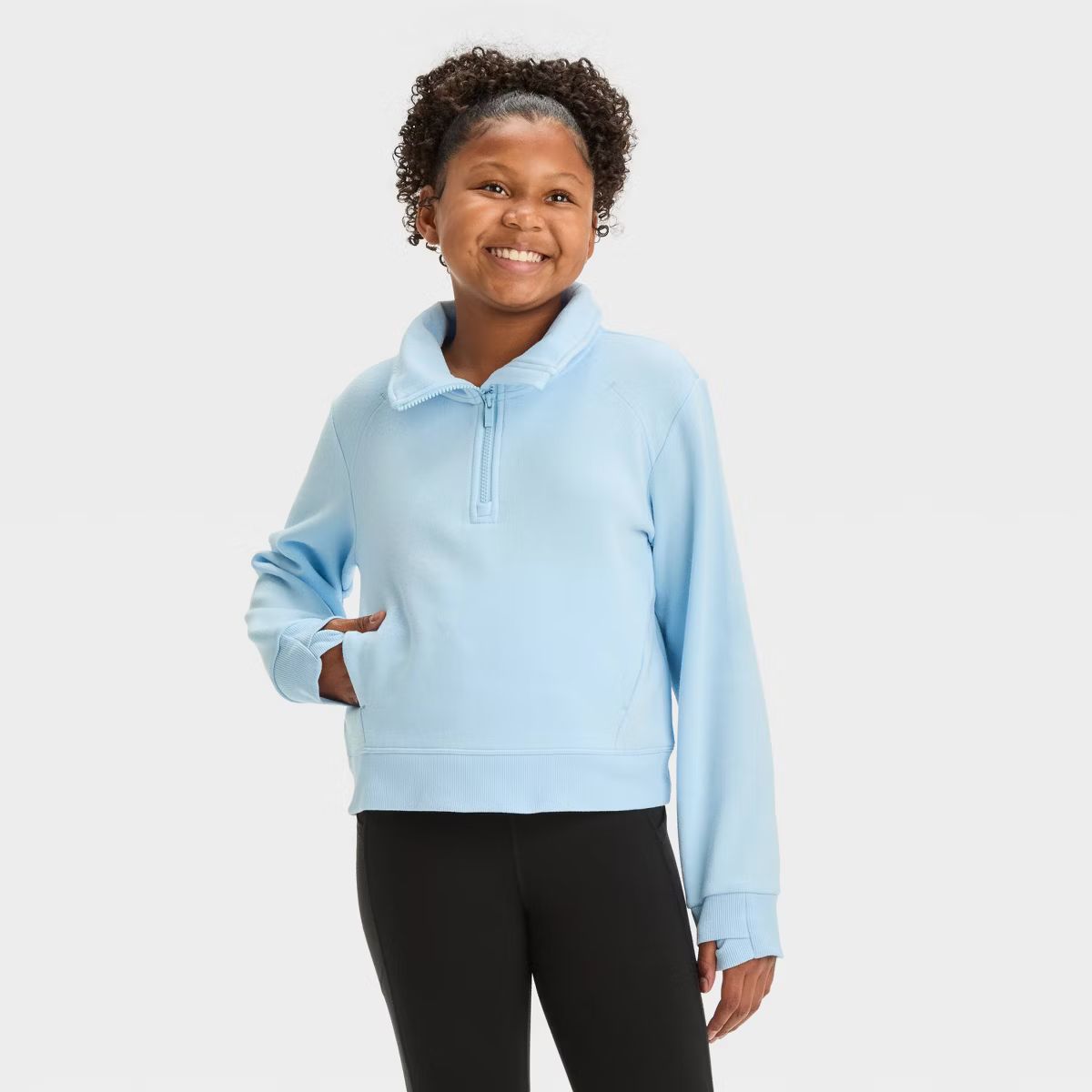 Girls' 1/2 Zip Fleece Pullover Sweatshirt - All In Motion™ Pink M | Target