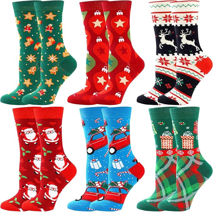 BONANGEL Christmas Socks Women, Funny Novelty Cute Xmas Holiday Crew Socks, Crazy Christmas Gifts... | Amazon (US)