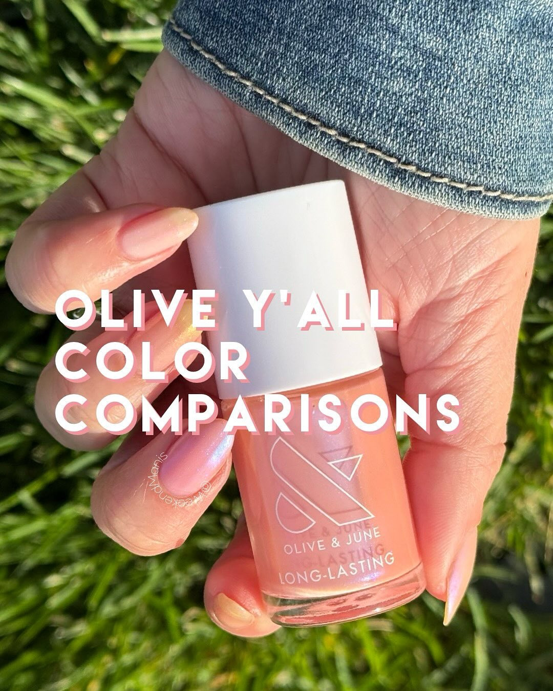 Olive Y’all (Gifted)

Howdy, y’all! The iridescent sheer pink, Olive Y’all, is next on the color comparisons post. New from the latest @oliveandjune Spring collection! 🍑 

This shade is available in both Long-Lasting (regular) polish, as well as in gel. It will be super fun to layer under and over other colors! Though it is described as a pink, it really leans peachy, like a coral-pink sibling of Pink Goldfish. It has a blue iridescence and is slightly more buildable than Pink Goldfish. 🐠 

Olive & June colors used:
Pinky: Pink Capiz (Long-Lasting)
Ring: Gold Drops (Long-Lasting)
Middle: Olive Y’all (NEW Long-Lasting)
Index: Pink Goldfish (Long-Lasting)
Thumb: Baroque (Quick Dry)

(Shown in 2 coats over 1 coat of O&J Ridge Filler)

What do you think of this shade? Is this something that you would use or layer? 💅 

Use CARINA20 for 20% off first Olive and June Systems. Link in bio ♥️ I am so grateful whenever you shop through my link, it allows me to continue to do these type of posts for you! 🙏

#ojnails #perfectnails #diymanicure #💅byPoppy #olivemymani #WeekendManis #quickdry #springnails #naturalnails #cuticlecare #oliveandjuneoliveyall #oliveandjunepinkcapiz #oliveandjunegolddrops #oliveandjunepinkgoldfish #oliveandjunebaroque #oliveandjunelinedancingboots #oliveandjunebandanablue #oliveandjunerideintothesunset #oliveandjunerodeoqueen #oliveandjuneglittercowgirl #oliveandjuneYourManiLooksSoGoodInThoseJeans

#LTKBeauty #LTKGiftGuide #LTKHoliday