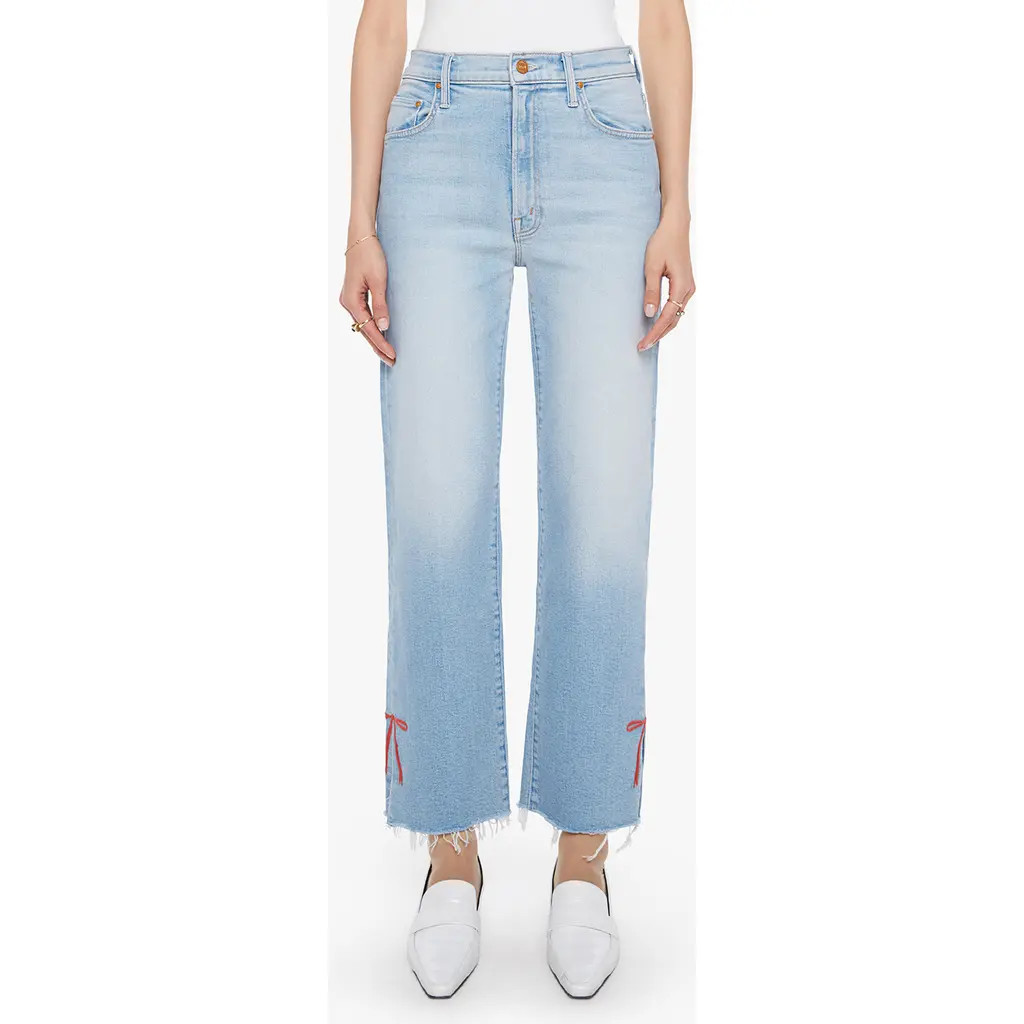 MOTHER The RamblerSlice Hover Fray Bow Ankle Wide Leg Jeans in Complete 360 at Nordstrom, Size 27 | Nordstrom