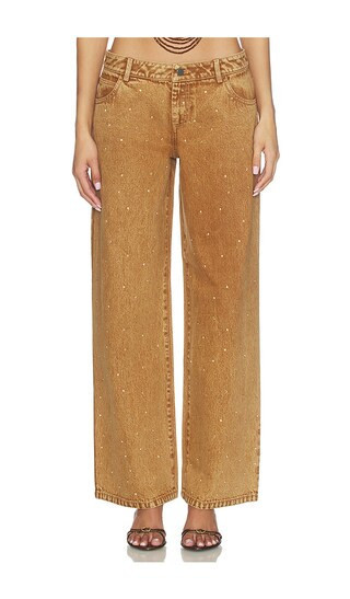 Leslie Amon x REVOLVE Denim Rhinestone Festival Pants in Brown. - size M | Revolve Clothing (Global)