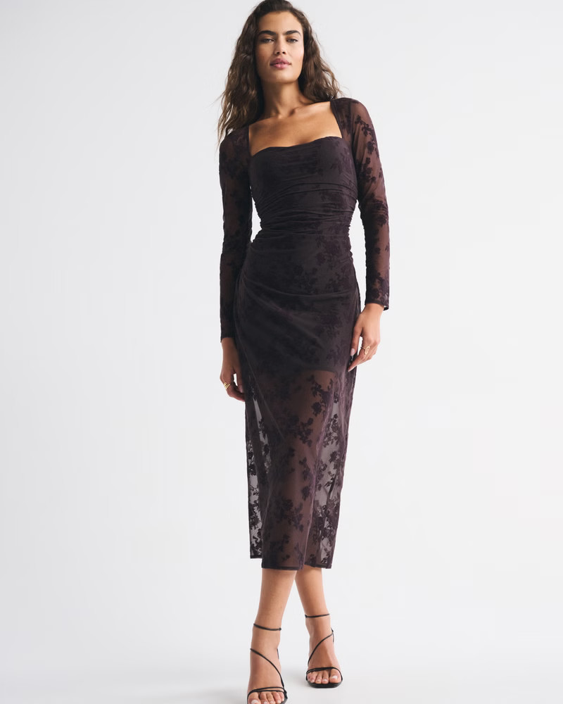 Bra-Free Long-Sleeve Mesh Maxi Dress | Abercrombie & Fitch (US)