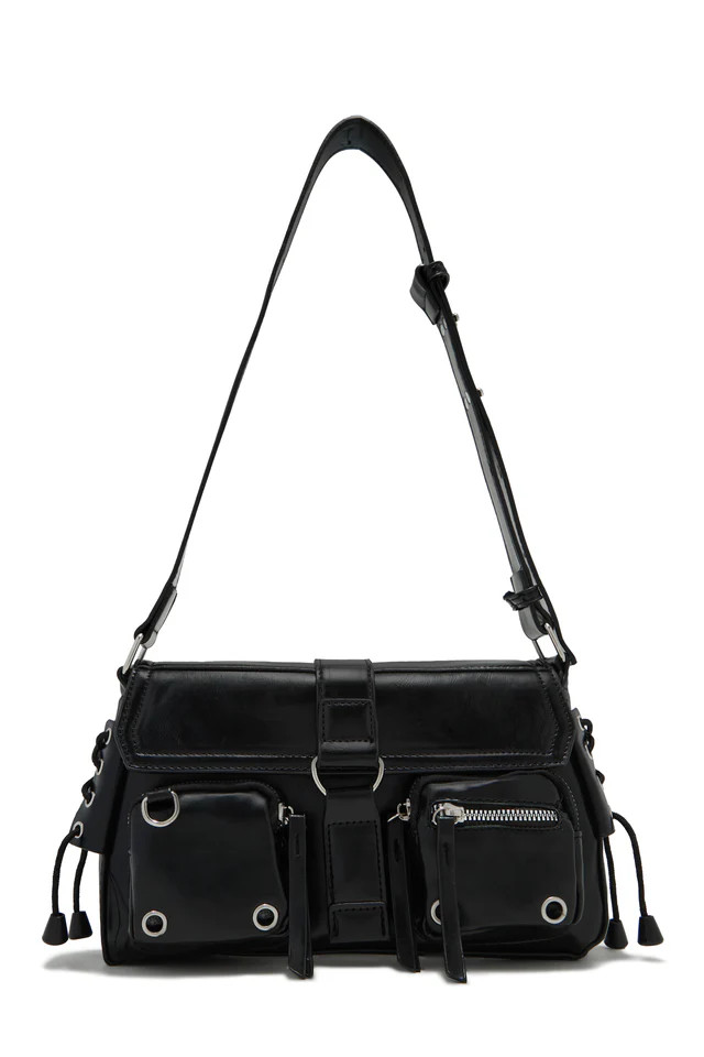 Miss Lola | Melissa Black Multi Pocket Shoulder Bag | MISS LOLA