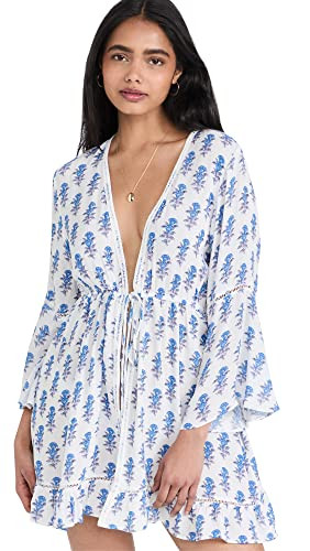 Playa Lucila Women's Mini Border Print Kimono, Blue Border Print, XL | Amazon (US)