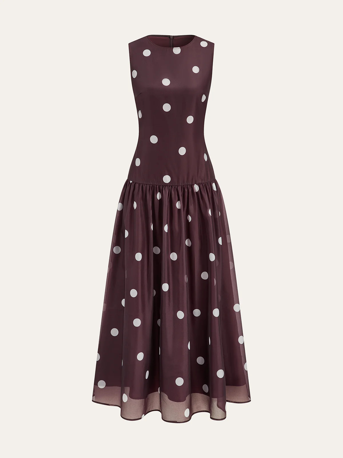 Polka Dot Sleeveless Chiffon Maxi Dress | Commense