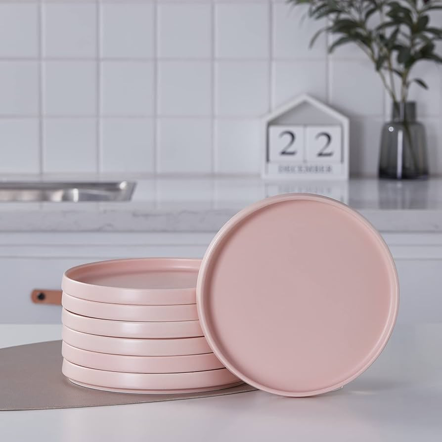 Stone Lain Stella Salad Plate 6-Piece Set, Round, Porcelain, Blush | Amazon (US)