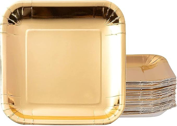 Gold Paper Plates - 48-Pack Disposable 9-Inch Square Plates for Cake, Appetizer, Dessert, Lunch, ... | Amazon (US)