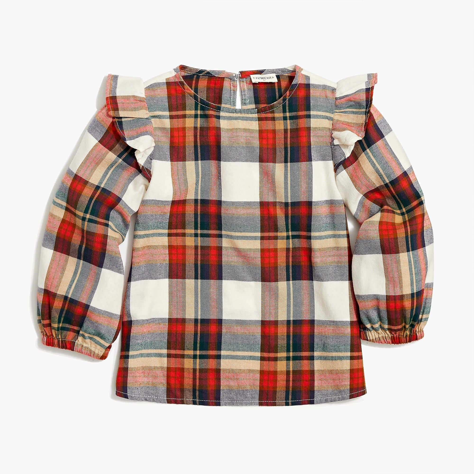 Girls' flannel ruffle-shoulder plaid shirt | J.Crew Factory