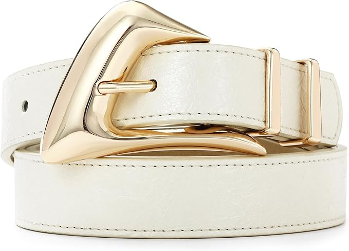 Women's Brown Belt Trend Belt with Gold Buckle Fashion Leather Waist Belt for Jeans Pants | Amazon (US)