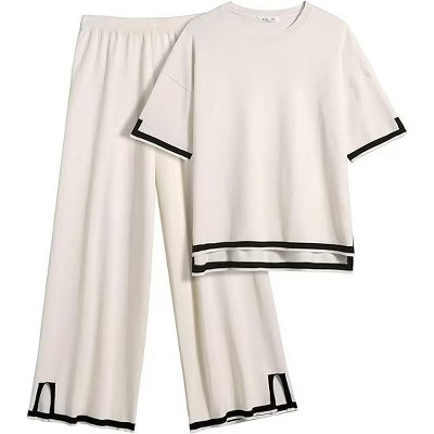 Ekouaer Lounge Set for Women Travel Outfits 2 Piece Sets Short Sleeve Sweater Top Wide Leg Long Pants Loungewear Apricot XL | Target