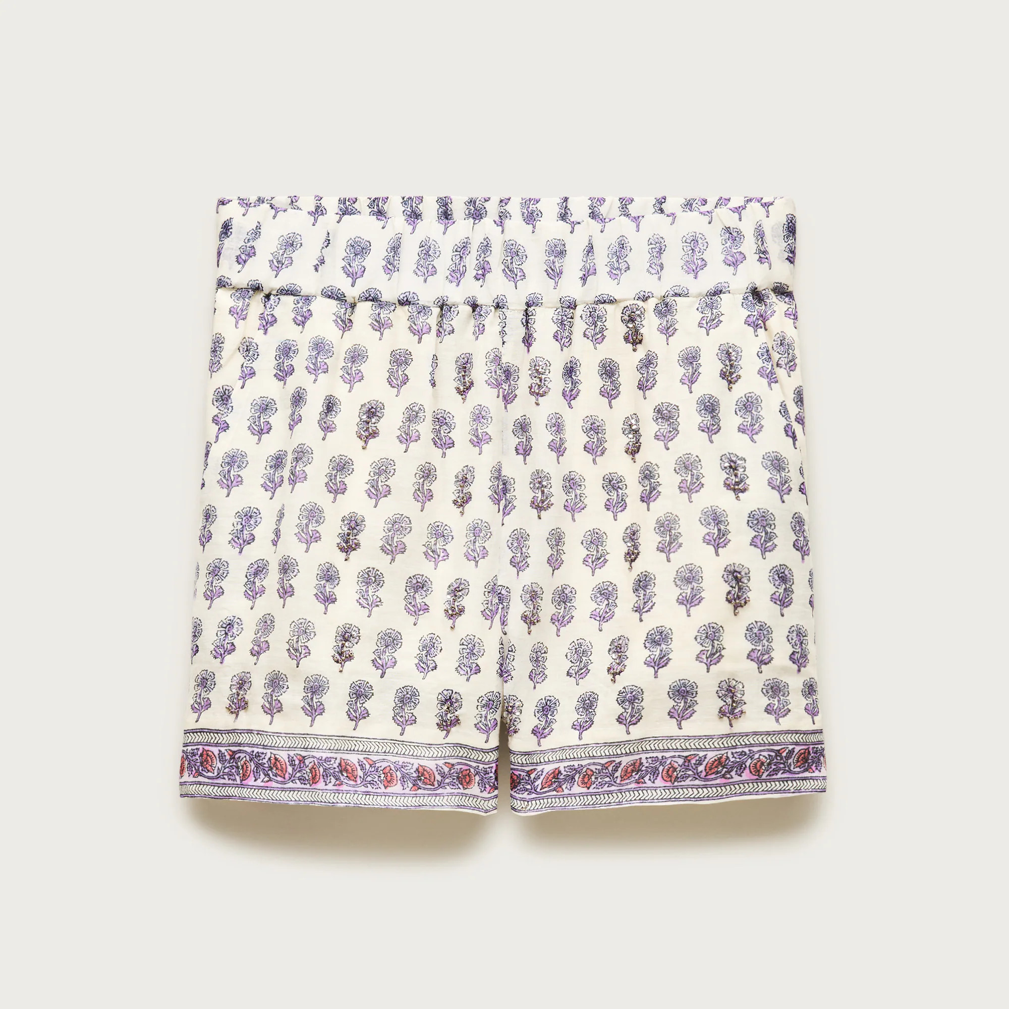 Embellished Tropez short in lilac block-print ramie | J. Crew US