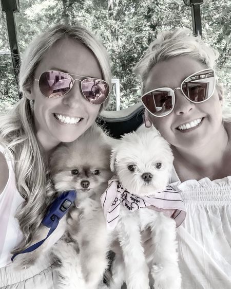 New Spring Sunnies!! My sister & I are loving these cute new sunglasses! I linked them along with some similar vacation outfit ideas (pups not for sale🐶). Happy spring!!🌺🌸🌷
spring outfits
vacation outfits
resort wear
beach outfit
swimsuits
spring shorts
white tops 
puppy bandana
dog leash 

#LTKU #LTKtravel #LTKfamily