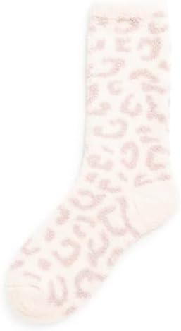 Beauty Glow Leopard Print Wild Cream Sand Cozy Women's Fuzzy Comfy Super Soft Crew Socks One Size | Amazon (US)