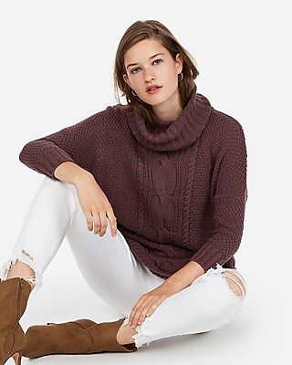 Cowl Neck Cable Knit Circle Hem Sweater | Express