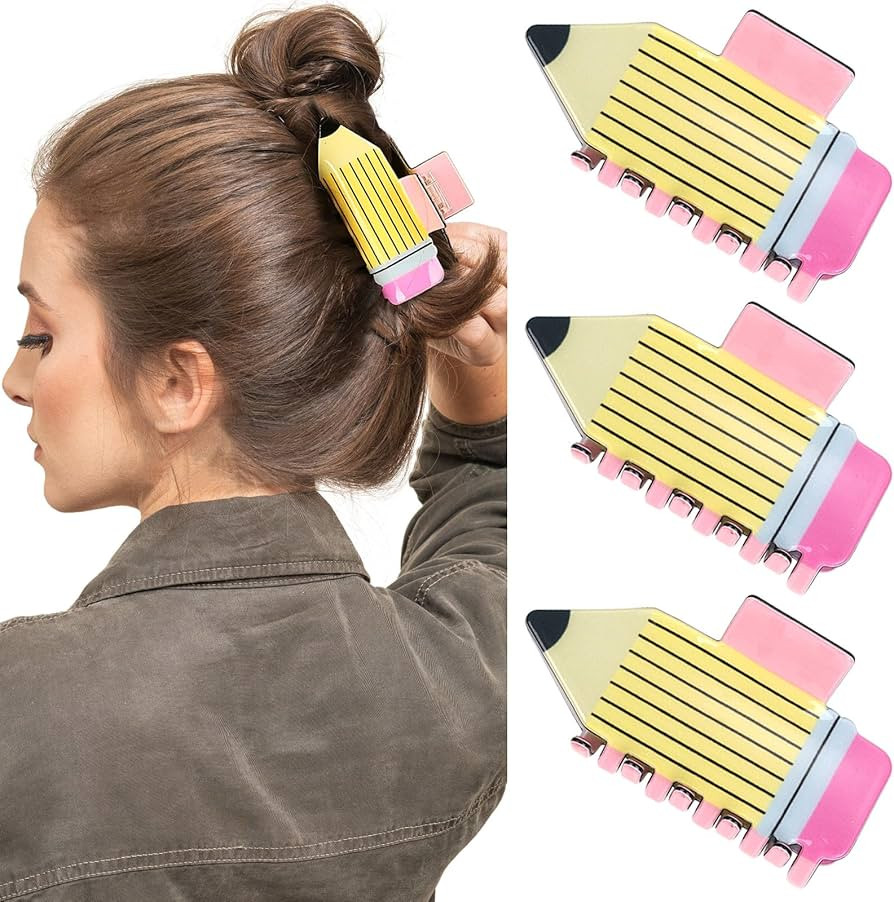 3Pcs Pencil Hair Claw Clips Funny Teacher Hair Clips Cute Hair Jaw Barrettes Back To School Hair ... | Amazon (US)