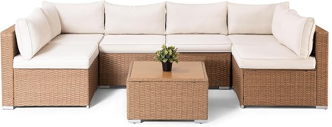 LAUSAINT HOME Outdoor Patio Furniture, 7 Piece Patio Furniture Set PE Rattan Sectional Conversati... | Amazon (US)