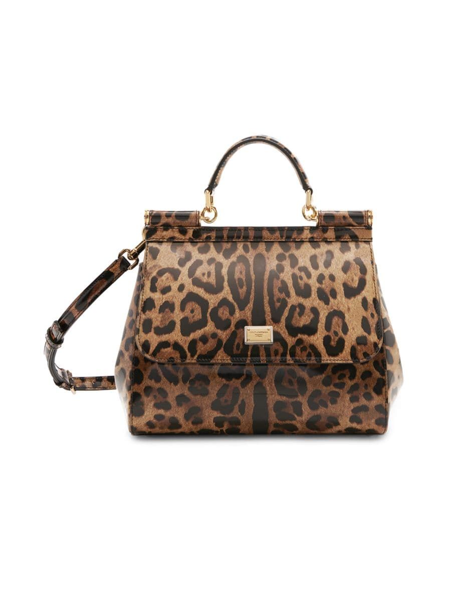 Medium Leopard-Print Leather Top Handle Bag | Saks Fifth Avenue