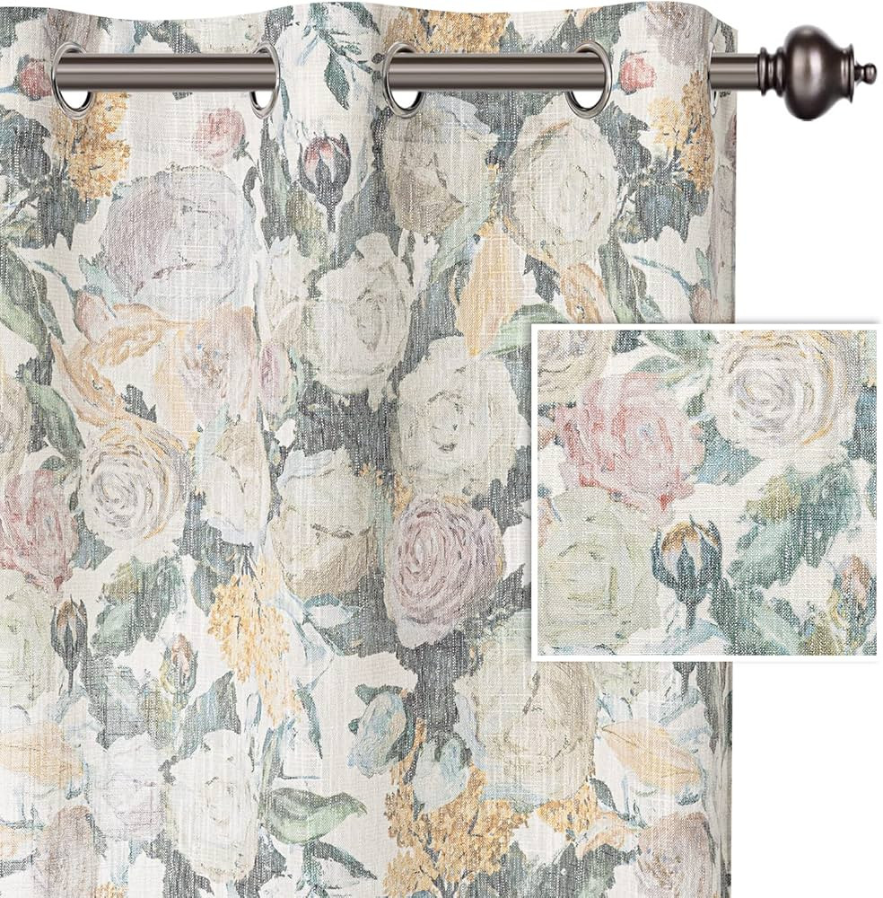MYSKY HOME Curtains Linen Style Curtains 95 Inch Length Floral Light Filtering Curtains for Livin... | Amazon (CA)
