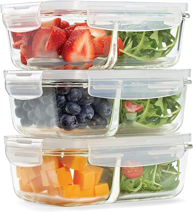 Amazon.com: Fit & Fresh, Airtight Seal, Portion Cont Divided, 3-Pack, Two Compartments, Set of 3 ... | Amazon (US)