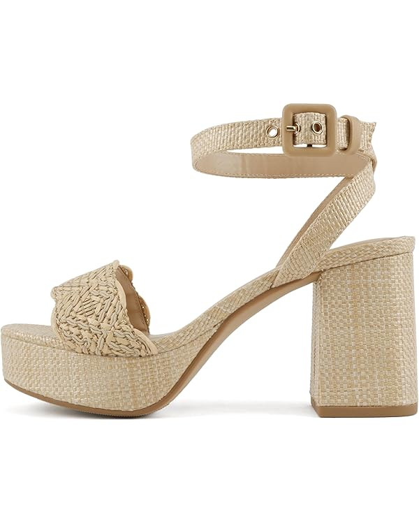 Soda “Snooze” ~ Women Round Toe Platform High Heeled Raffia Sandals | Amazon (US)