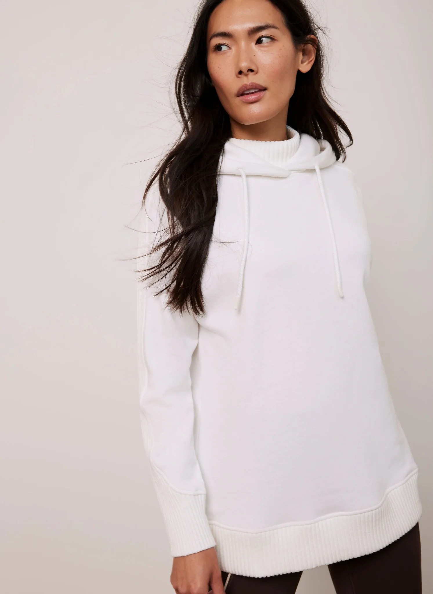 Cream Knit Cotton Blend Hoodie | Mint Velvet