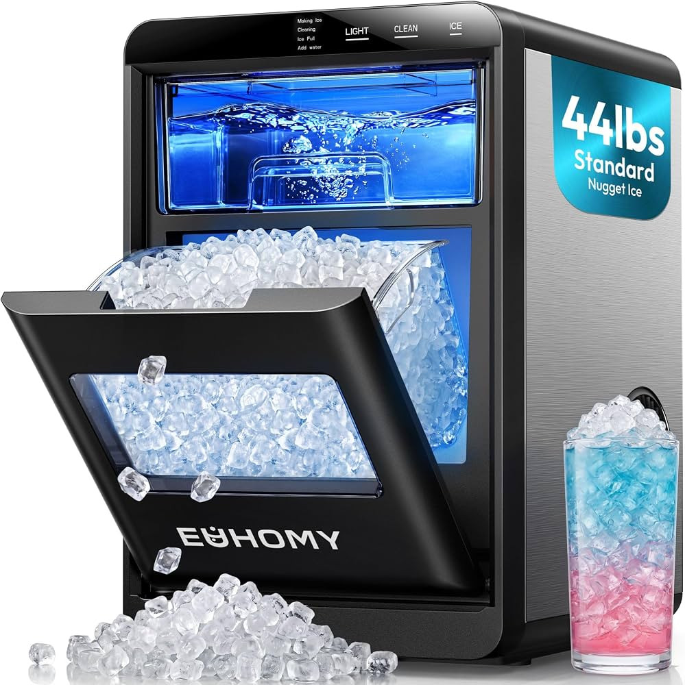 EUHOMY Nugget Ice Maker Countertop, 44Lbs/24H Sonic Ice Maker Machine, Self-Cleaning Pellet Ice M... | Amazon (US)