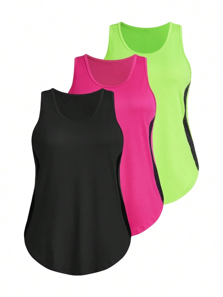 Studio SHEIN Sport Plus Size Women's Casual Contrast Color Sleeveless Sports Top | SHEIN