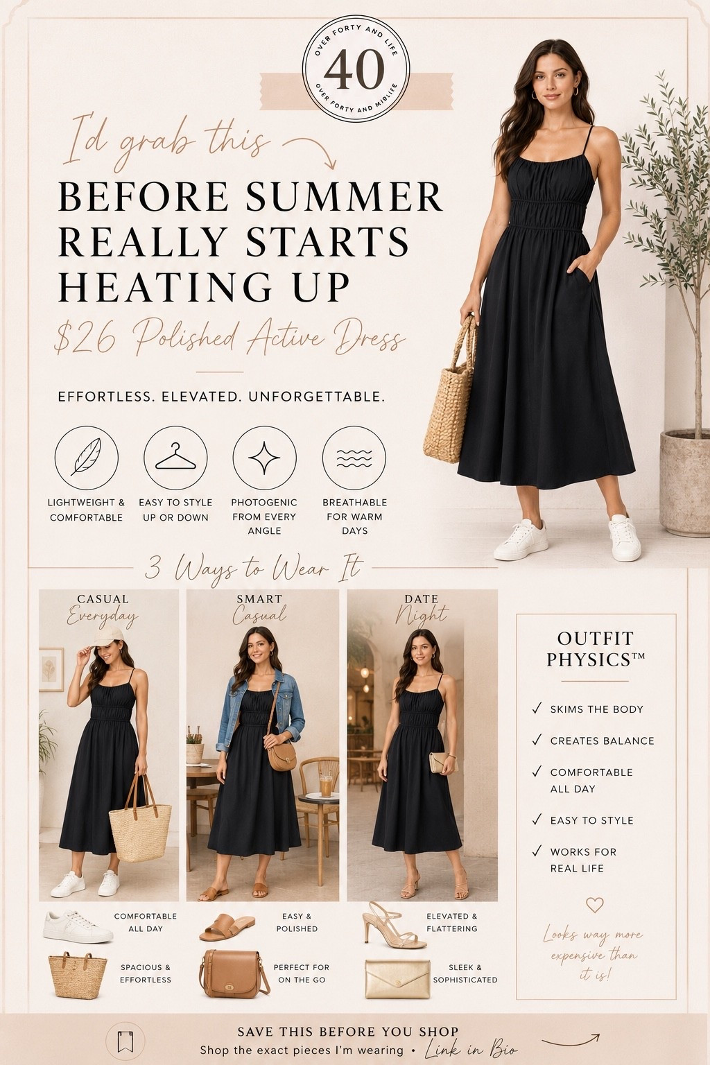 ✨Tap the bell, save and ❤️ for over 40 fashion, midlife style, midsize fashion and luxury looks for less. 

It’s hot, everything feels clingy, and getting dressed starts feeling like work.

Then I found this $26 polished active dress. 🤍

✔️ Lightweight and breathable
✔️ Skims instead of clings
✔️ Comfortable enough for all day wear
✔️ Easy to dress up or down

What I love most is how versatile it is.

👟 Casual: sneakers + tote
🤎 Smart Casual: slides + crossbody
✨ Date Night: heels + clutch

One dress. Three completely different looks.

👑 Outfit Physics™:
Lift the eye.
Skim the body.
Balance proportions.

If you’ve been searching for something easy, comfortable, and flattering for summer, I wouldn’t wait too long on this one.

👑 Helping you look good, feel good.-Lindsey Denver   

Check back daily for belly-friendly style, confidence, and Outfit Physics™. 

#summerdress #midlifestyle #over40style #over50fashion #midsizefashion #bellyfriendlyfashion #summeroutfits #outfitphysics #walmartfashion #casualstyle #genxstyle #affordablefash

#LTKOver40 #LTKPlusSize #LTKMidsize