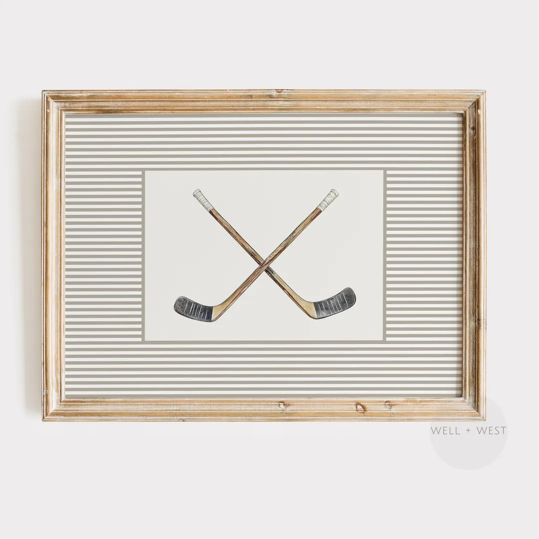 Hockey Stick Print | Vintage Style Hockey Art | Boys Room Nursery Art | Sports Playroom Decor | H... | Etsy (US)