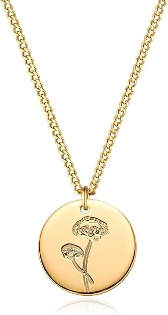Birth Flower Necklace 18K Gold Plated Necklaces for Women Disc Cuban Birthday Gold Jewelry Gifts ... | Amazon (US)