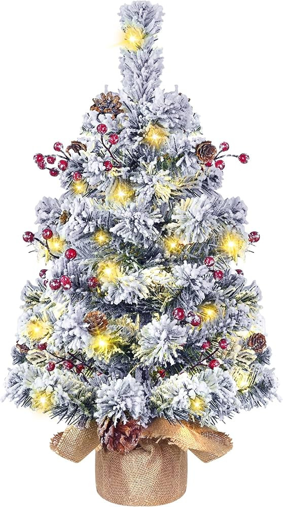 DDHS Artificial Tabletop Christmas Tree,2ft Small Christmas Tree with 30 Lights Pine Cones Berrie... | Amazon (US)