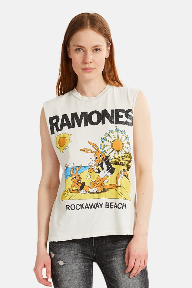 White Ramones Rockaway Beach Tank | Blue & Cream