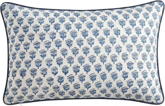 CPC Apatite Blue 100% Cotton Block Print Sham Cover 12x20 inch, Handmade Boho Floral Pillowcase, Farmhouse Cottagecore Bedding, Soft Decorative Cushion Cover Gift Spring, Mother's Day | Amazon (US)