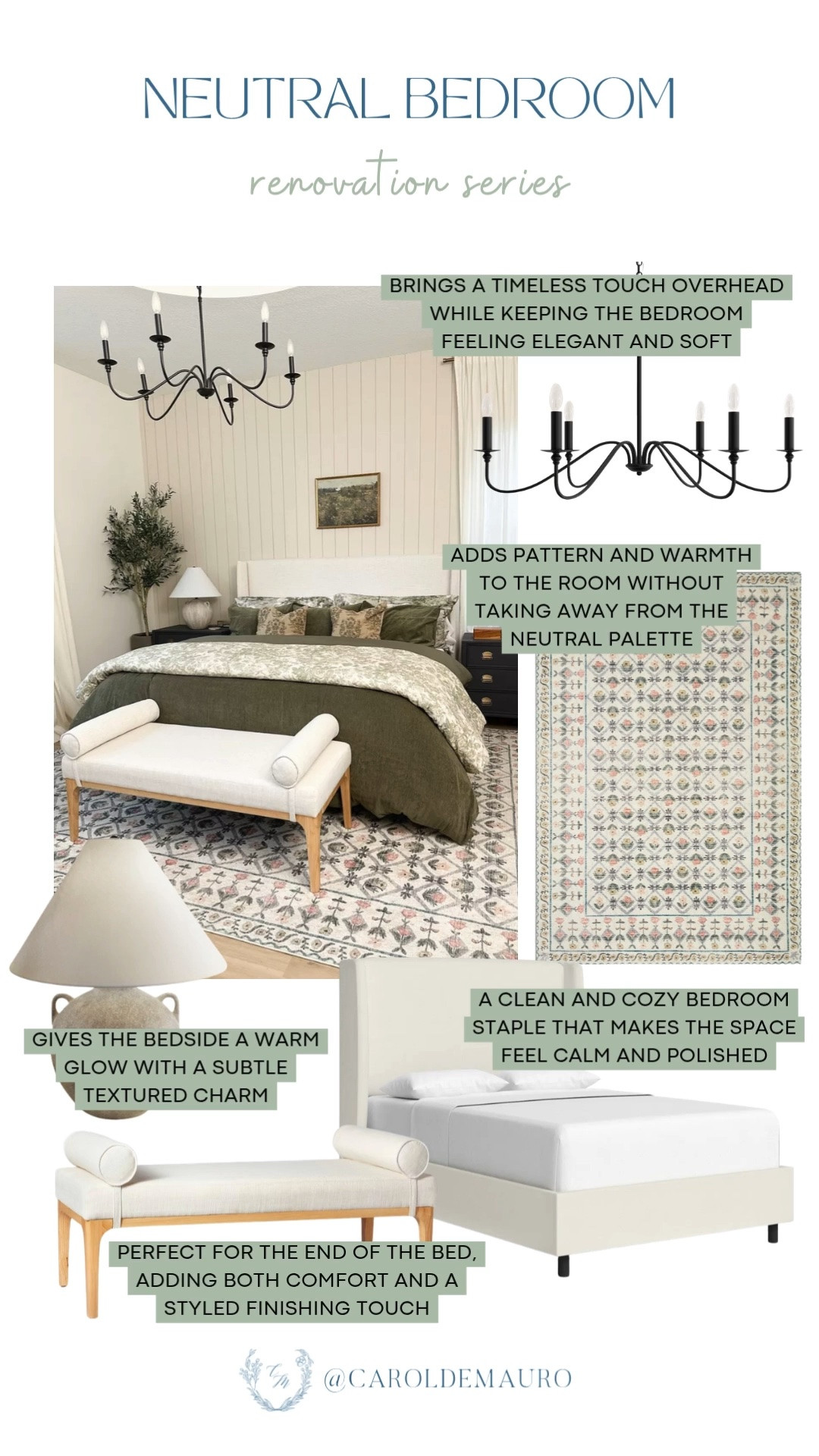 bedroom refresh, neutral home, timeless chandelier, upholstered bed, end-of-bed bench, modern farmhouse, bedroom rug

#LTKHome