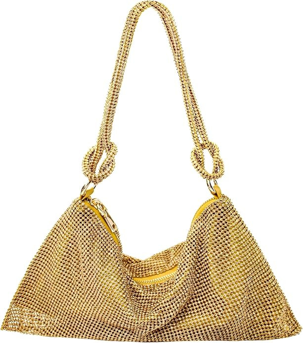 Rhinestone Purse Silver Hobo Purse Sparkly Black Evening Bag for Women Prom Party Wedding | Amazon (US)