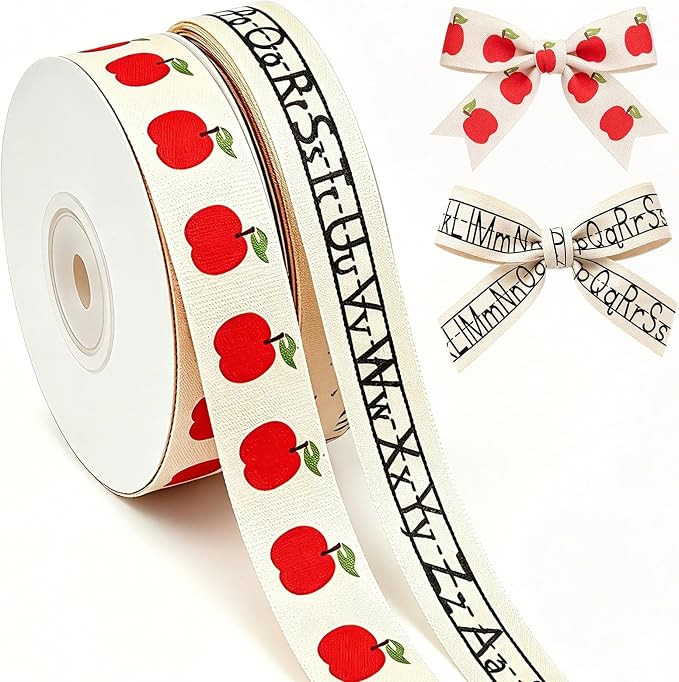 20 Yards 5/8 Inch Back to School Ribbon for Crafting Sewing Alphabet Apple | Amazon (US)
