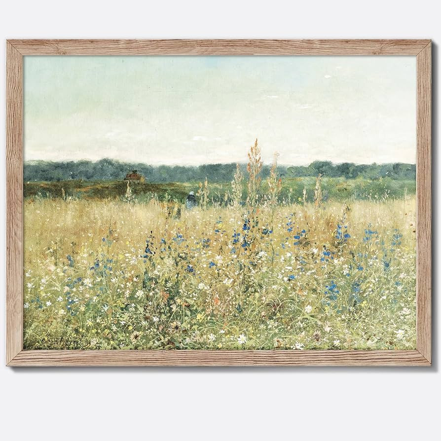 Vintage Spring Pink Wildflower Field Landscape with Flower Meadow Canvas Wall Art Print Room Deco... | Amazon (US)