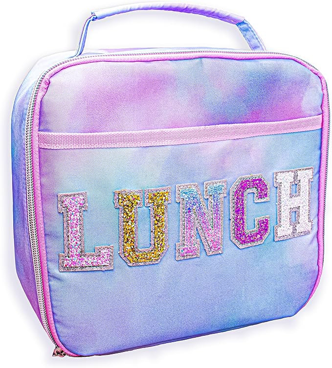 FROG SAC Kids Lunch Bag for Girls, Insulated Preppy Tie Dye Glitter Varsity Letter Patch Lunch Bo... | Amazon (US)