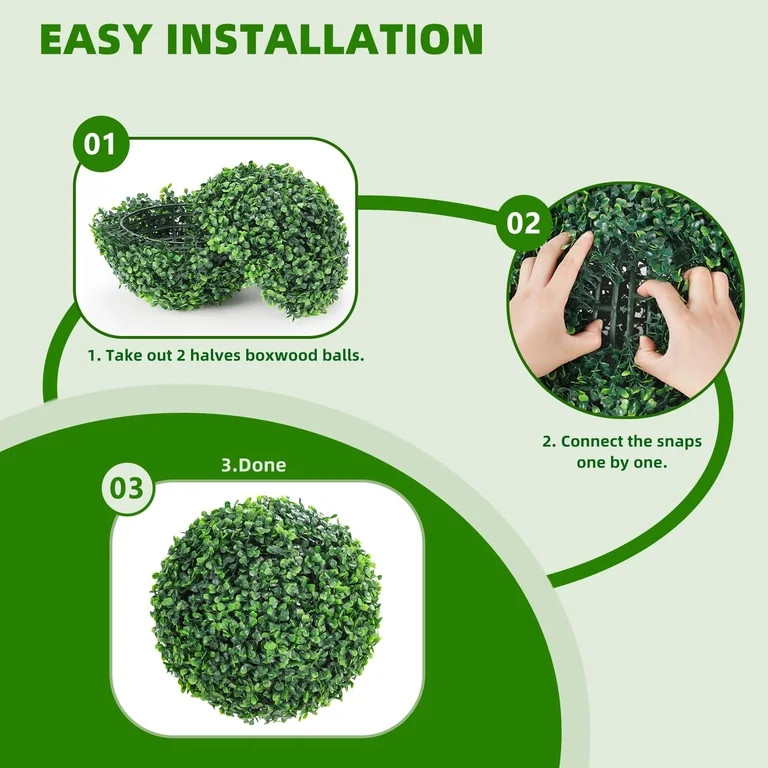 TROPOW 2 Pcs Artificial Plant Topiary Balls Outdoor, 15" Faux Boxwood Balls Fake Green Plants Dec... | Walmart (US)