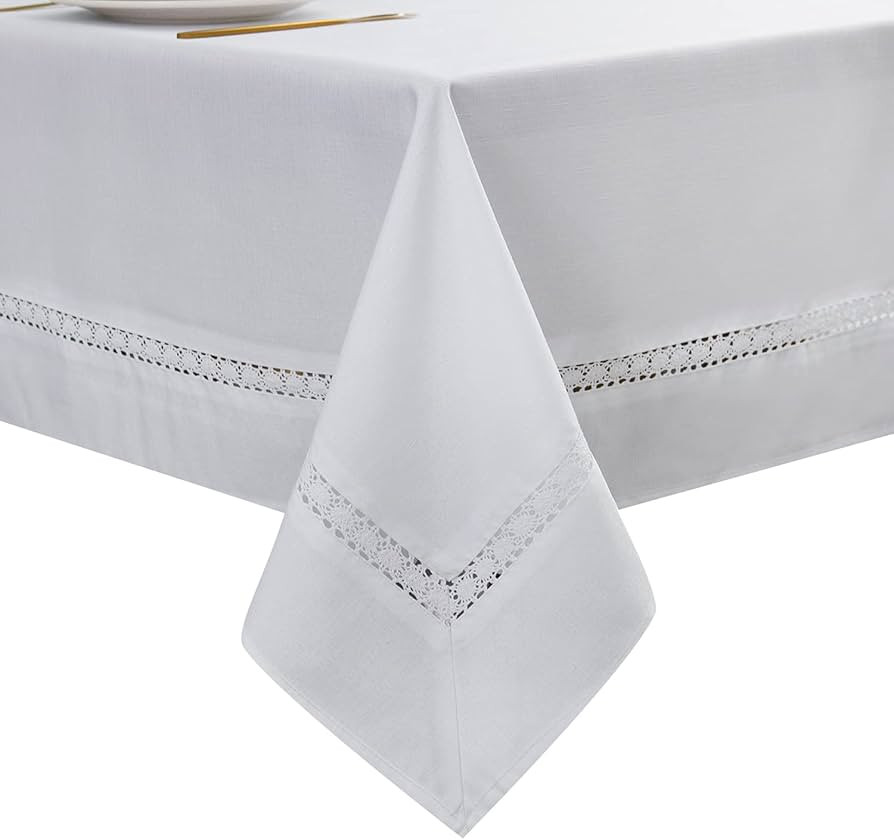 EHouseHome Heavy Duty Fabric Tablecloth with White Lace-Waterproof/Wrinkle Free/Stain Resistant/O... | Amazon (US)