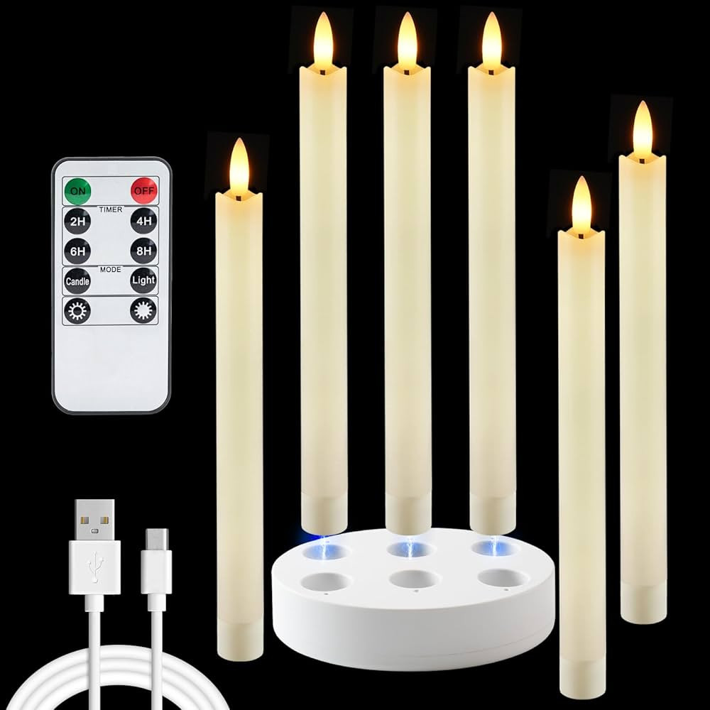 Homemory Rechargeable Flameless Taper Candles, Real Waxy LED Candlesticks Flickering, Battery Ope... | Amazon (US)