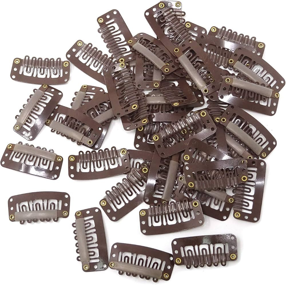 Honbay 50PCS 6-Teeth U-Shape Snap Clips for Hair Extensions - 3.3cm/1.3inch (Dark Brown) | Amazon (US)