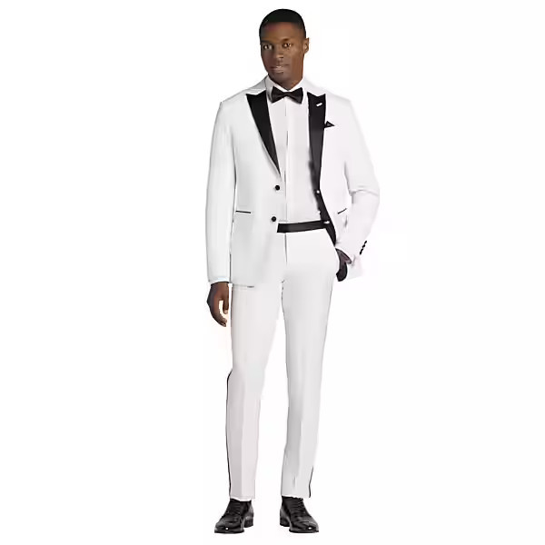 Egara Men's Skinny Fit Satin Peak Lapel Tuxedo Jacket White - Size: 35 Regular | The Men's Wearhouse