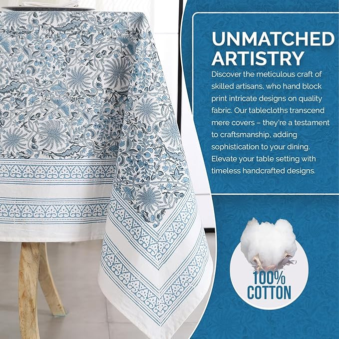 Labhanshi Indian Handblock Print Table Cloth|Cotton Floral 60x90 Inch Rectangle 6-Seater Patio Ta... | Amazon (US)