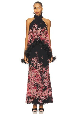 ELLIATT Tulsia Cape Maxi Dress in Red & Black Multi from Revolve.com | Revolve Clothing (Global)