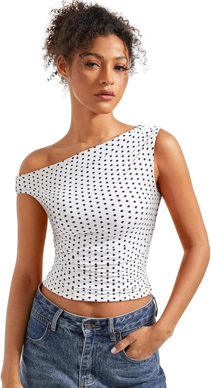 SUUKSESS Women Off Shoulder Tops Sleeveless Shirts Y2K Going Out Crop Tank Top | Amazon (US)