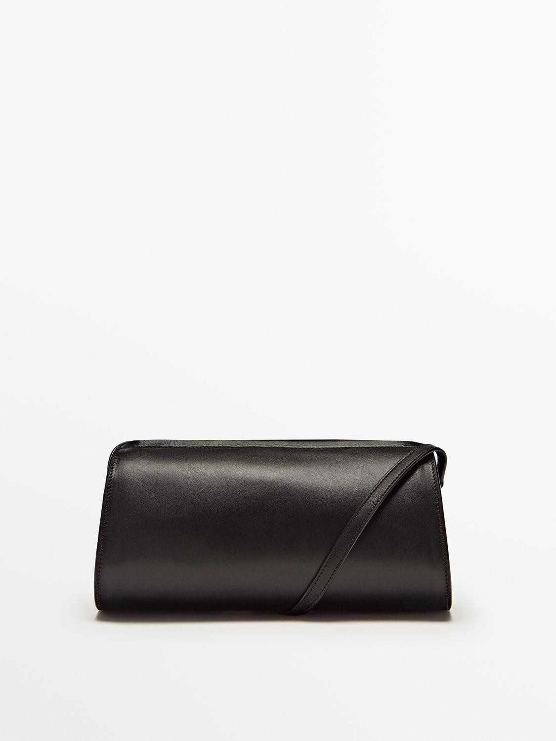 Plain leather cylindrical crossbody bag | Massimo Dutti UK