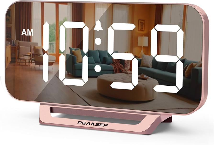 Peakeep Slim Digital Mirror Clock, Aesthetic Alarm Clock for Bedroom Living, Plug in Electric Clo... | Amazon (US)