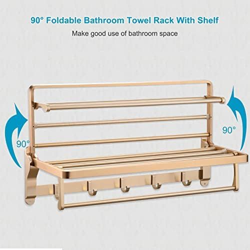 NDFECT Towel Racks for Bathroom Wall Mounted, 23-inch Foldable Towel Shelf with 5 Hooks, Aluminum Ru | Amazon (US)