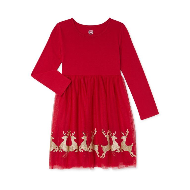 Wonder Nation Girls Christmas Long Sleeve Tutu Dress, Sizes 4-18 & Plus | Walmart (US)
